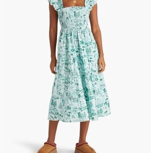 Ellie Nap Dress Winter Toile - Chic Printed Midi Dress in Teal